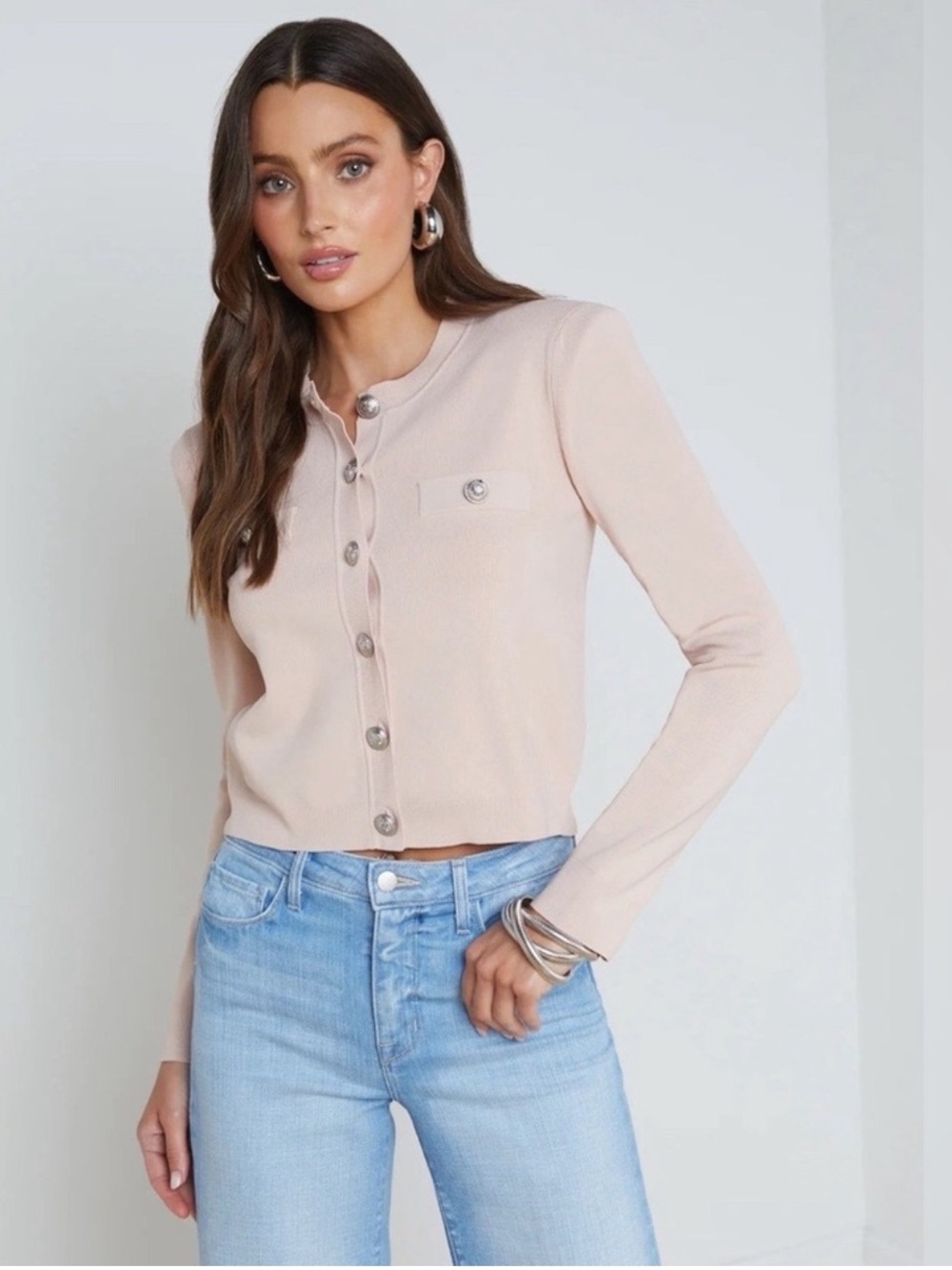L’agence NWT Women's Blush Button-Front Knit Cardigan